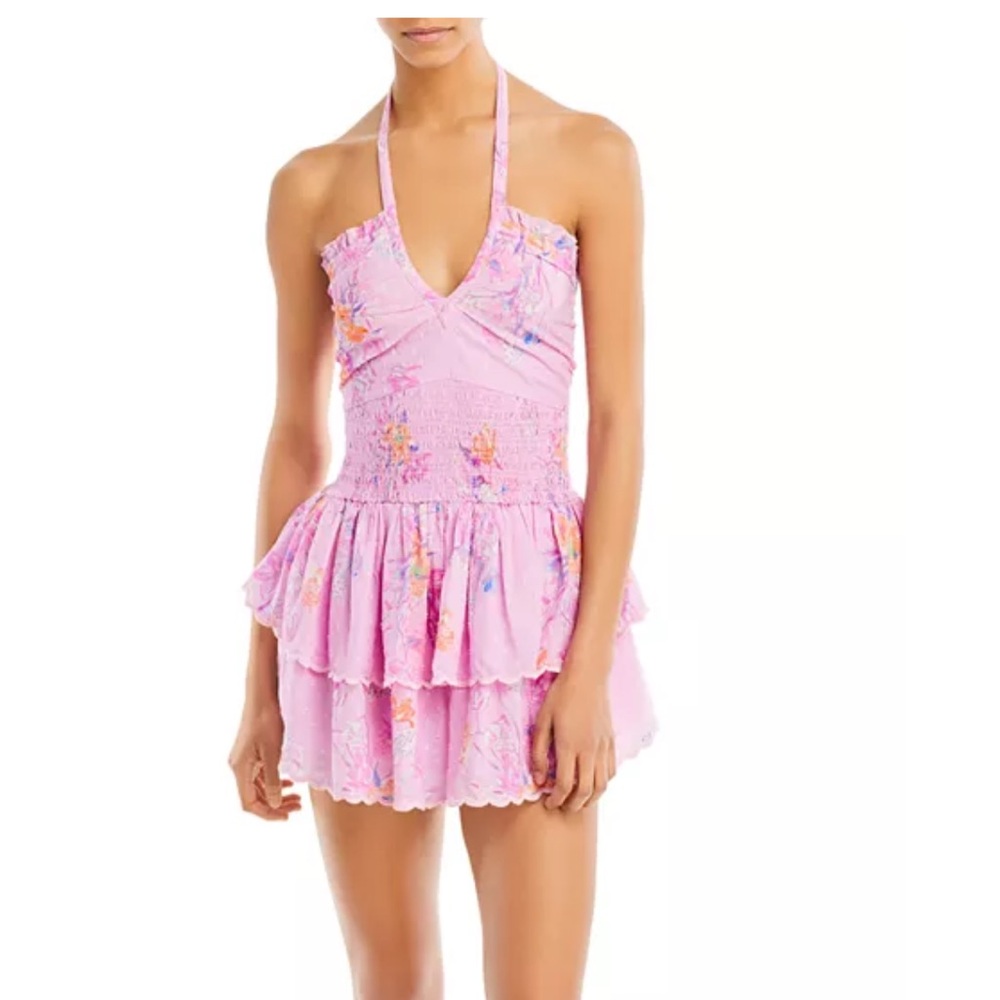 LoveShackFancy Aqua Halter Dress; Royal Berry Pink